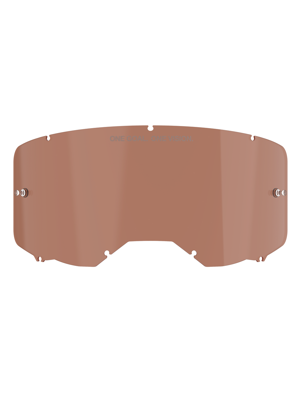 Alpinestars Vision 8-5-3 goggle-linse, Copper Rose farvetone, erstatningslinse til motocross-briller med 'ONE GOAL. ONE VISION.' tekst, buet polycarbonat-design med tear-off stifter til off-road racing