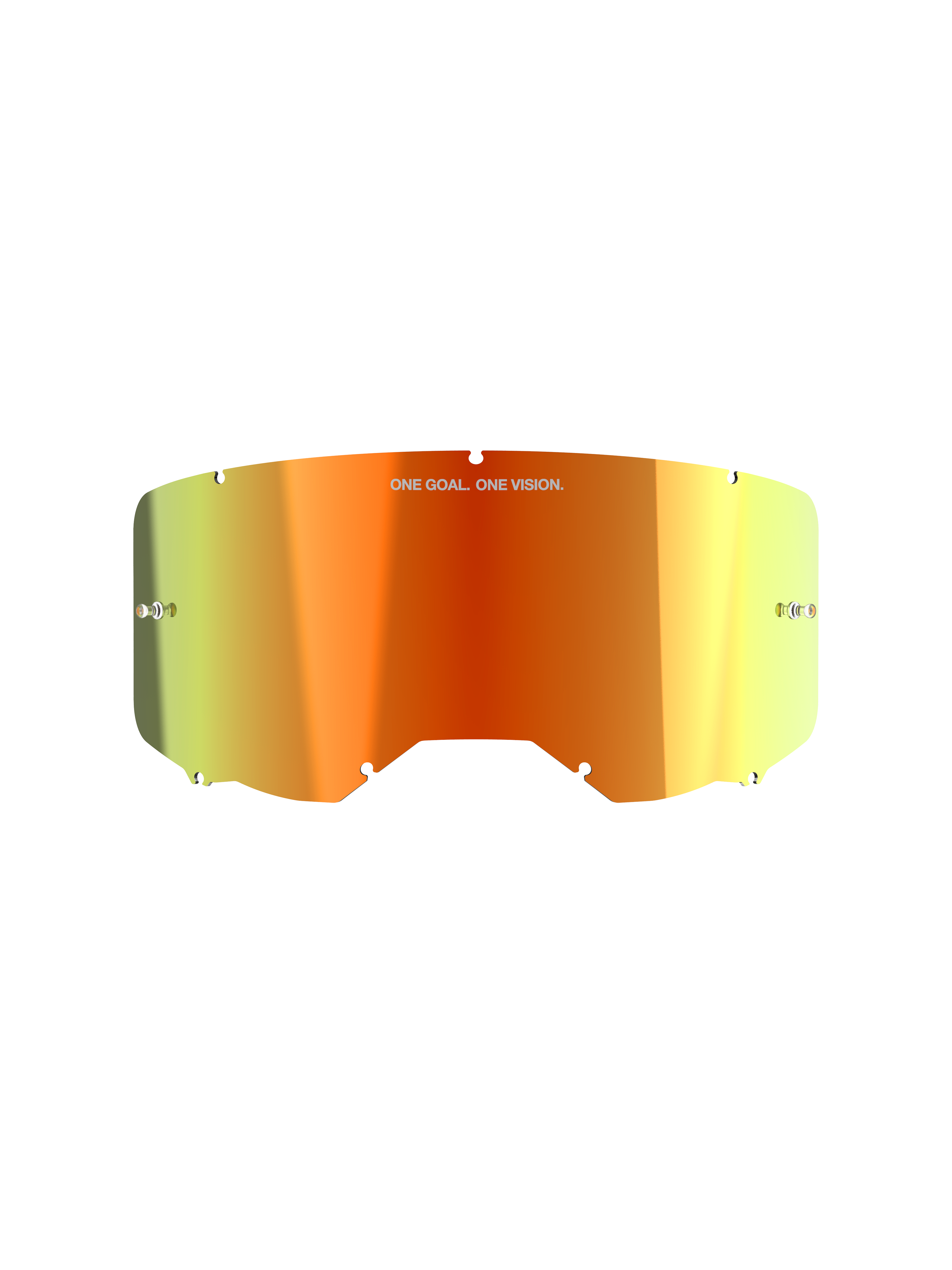 Alpinestars Vision 8-5-3 Mirror Lens, motocross-brilletilbehør, Mirror Red-finish med orange og gul gradient, med "ONE GOAL. ONE VISION."-tekst, integrerede tear-off-poster og udskårne kanter til sikker montering i rammen.