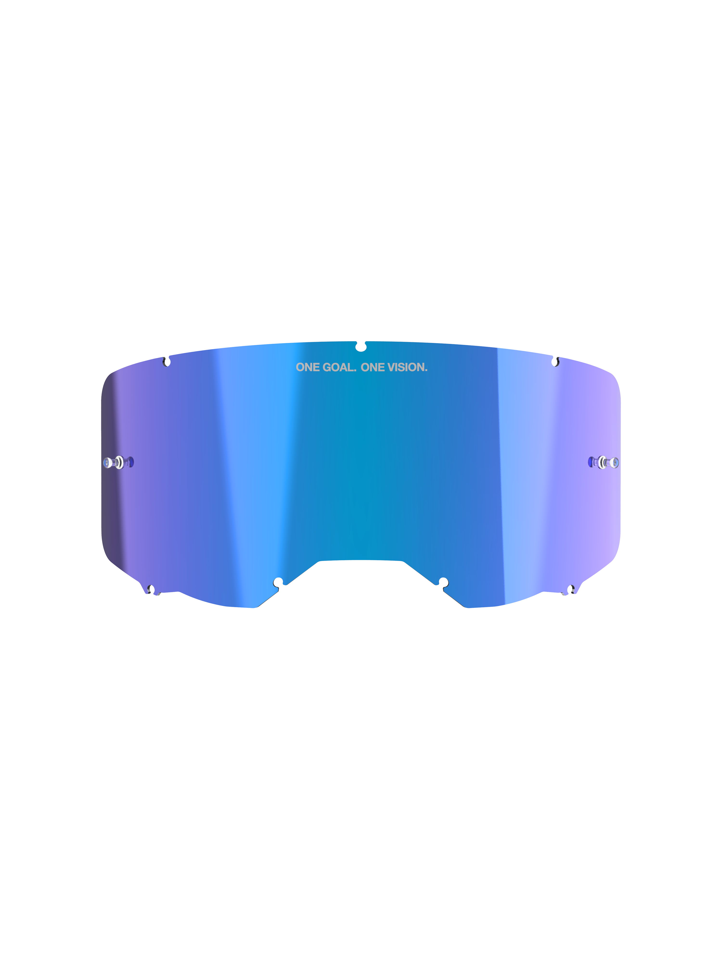 Alpinestars Vision 8-5-3 Mirror Lens, tilbehør til motocross-briller, spejlblå med lilla gradient, reflekterende spejlfinish, med 'ONE GOAL. ONE VISION.' branding, buet polycarbonat-design med monteringshak og tear-off-poster
