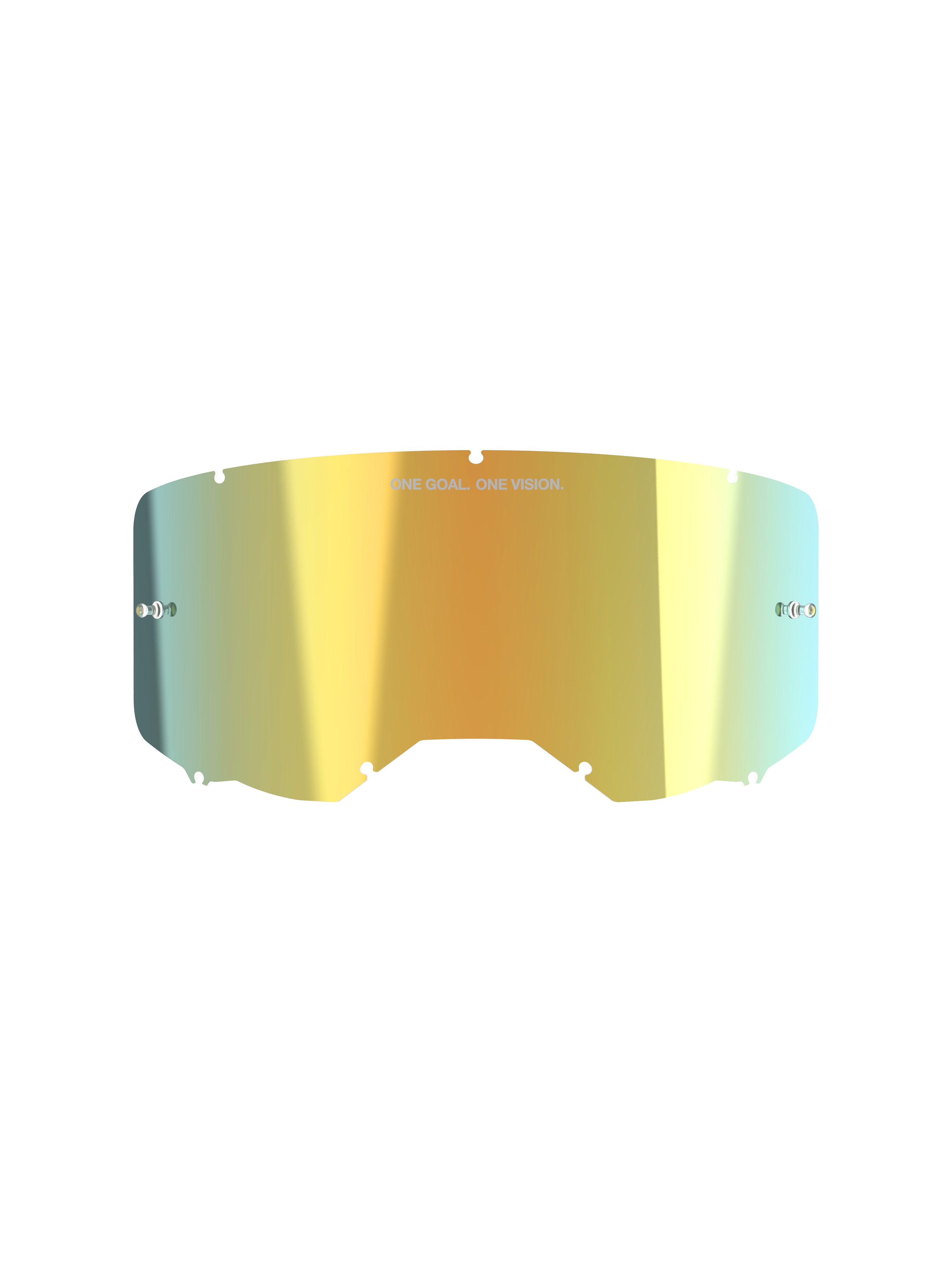 Alpinestars Vision 8-5-3 Mirror Linse, tilbehør til motocrossbriller, Mirror Gold, reflekterende metallisk finish med "ONE GOAL. ONE VISION." tekst, integrerede tear-off-poster, syv-nøglehuls låsesystem, polycarbonat med høj klarhed til off-road racing