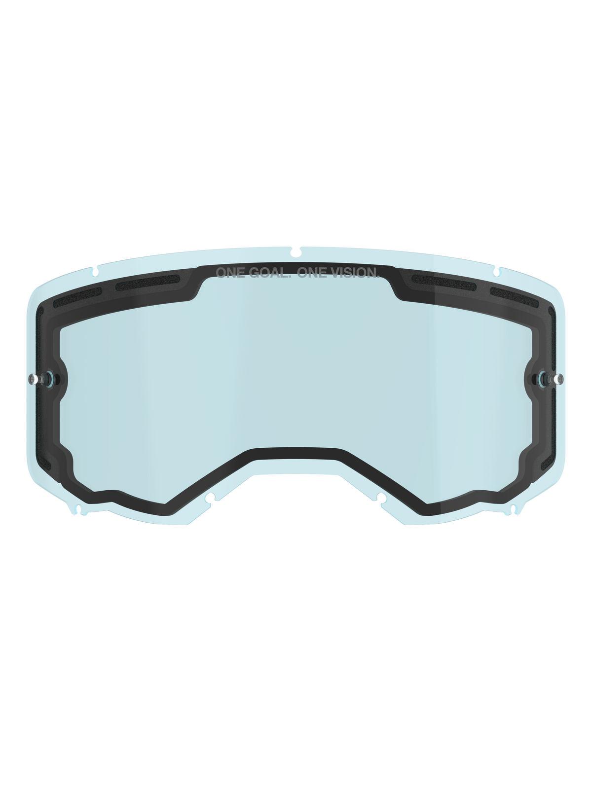 Alpinestars Vision 8-5-3 Dual Pane-linse, lyseblå tonet reservelinse til briller, sort indvendig tætning med "ONE GOAL. ONE VISION." branding, side tear-off-stifter, buet design med topventilation til motocross og off-road kørsel