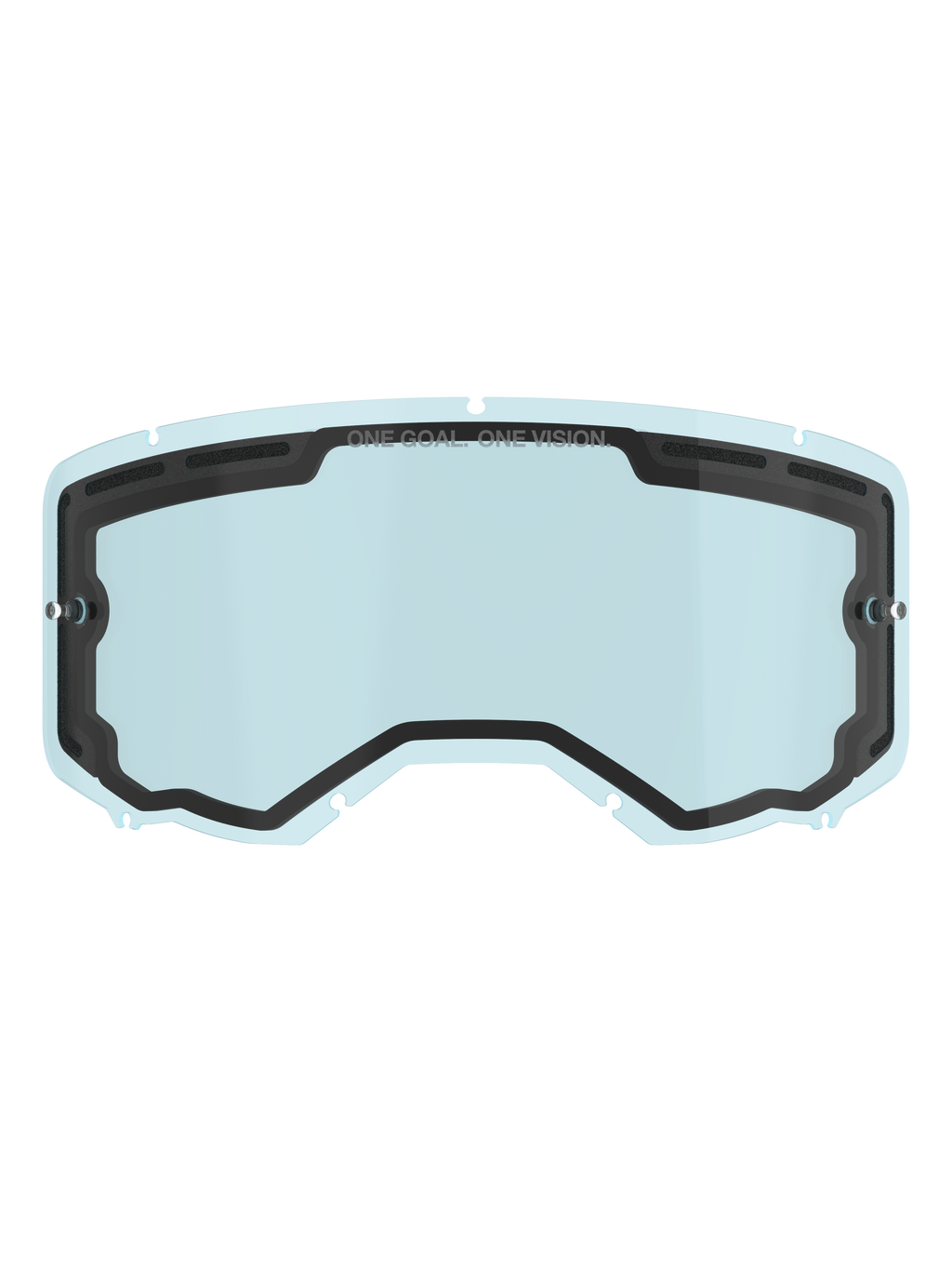 Alpinestars Vision 8-5-3 Dual Pane-linse, lyseblå tonet reservelinse til briller, sort indvendig tætning med "ONE GOAL. ONE VISION." branding, side tear-off-stifter, buet design med topventilation til motocross og off-road kørsel