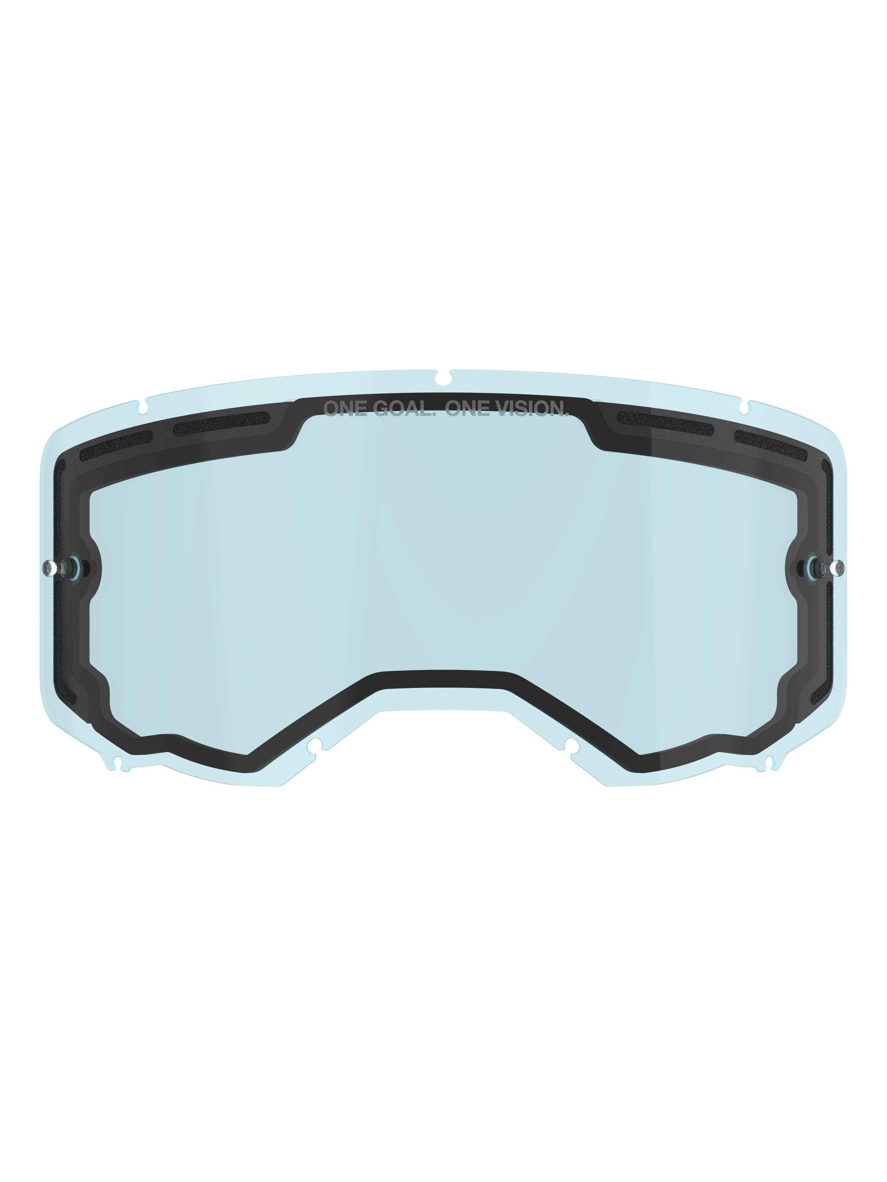 Alpinestars Vision 8-5-3 Dual Pane-linse, lyseblå tonet reservelinse til briller, sort indvendig tætning med "ONE GOAL. ONE VISION." branding, side tear-off-stifter, buet design med topventilation til motocross og off-road kørsel
