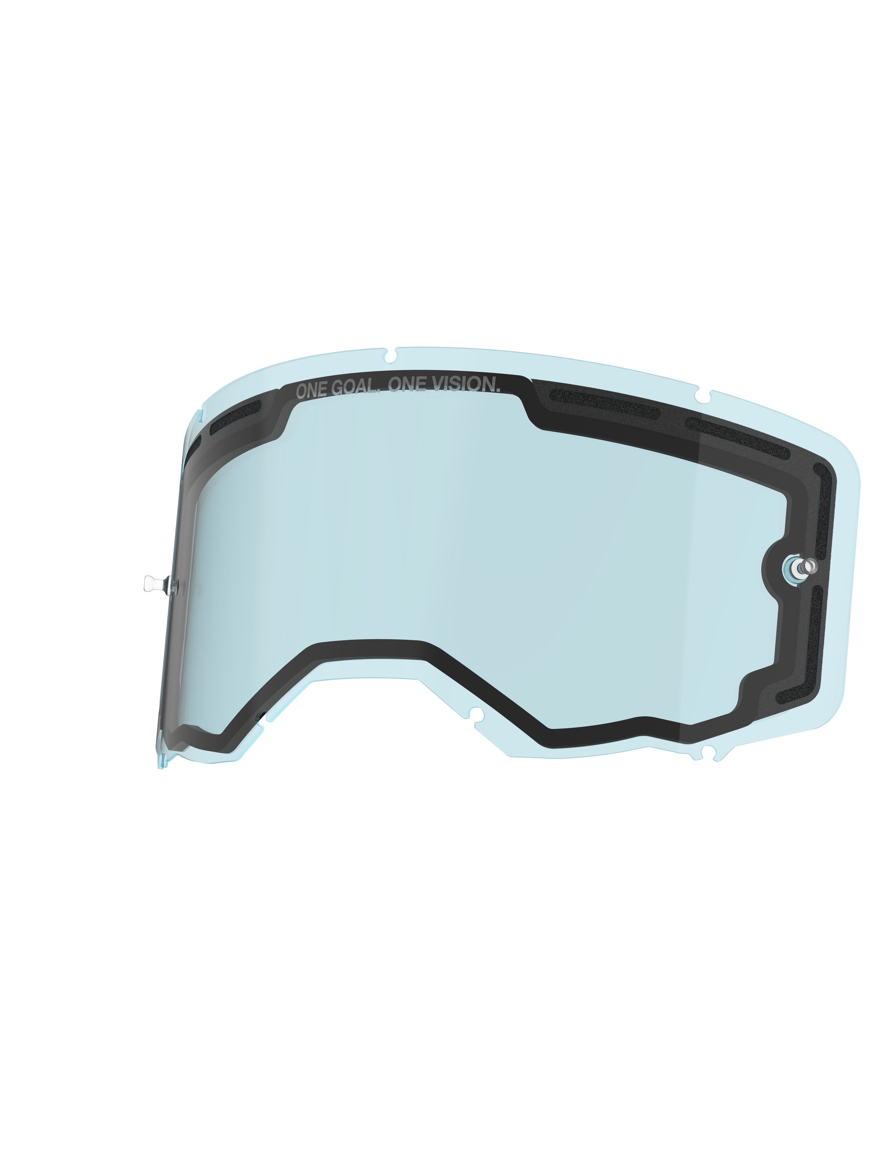 Alpinestars Vision 8-5-3 Dual Pane-linse, udskiftningslinse til briller, blå, let tonet polycarbonat med dobbeltlags-konstruktion, sort skumpakning, 'ONE GOAL. ONE VISION.' branding, integrerede tear-off-poster, holdbar anti-dug linse til motocross-briller