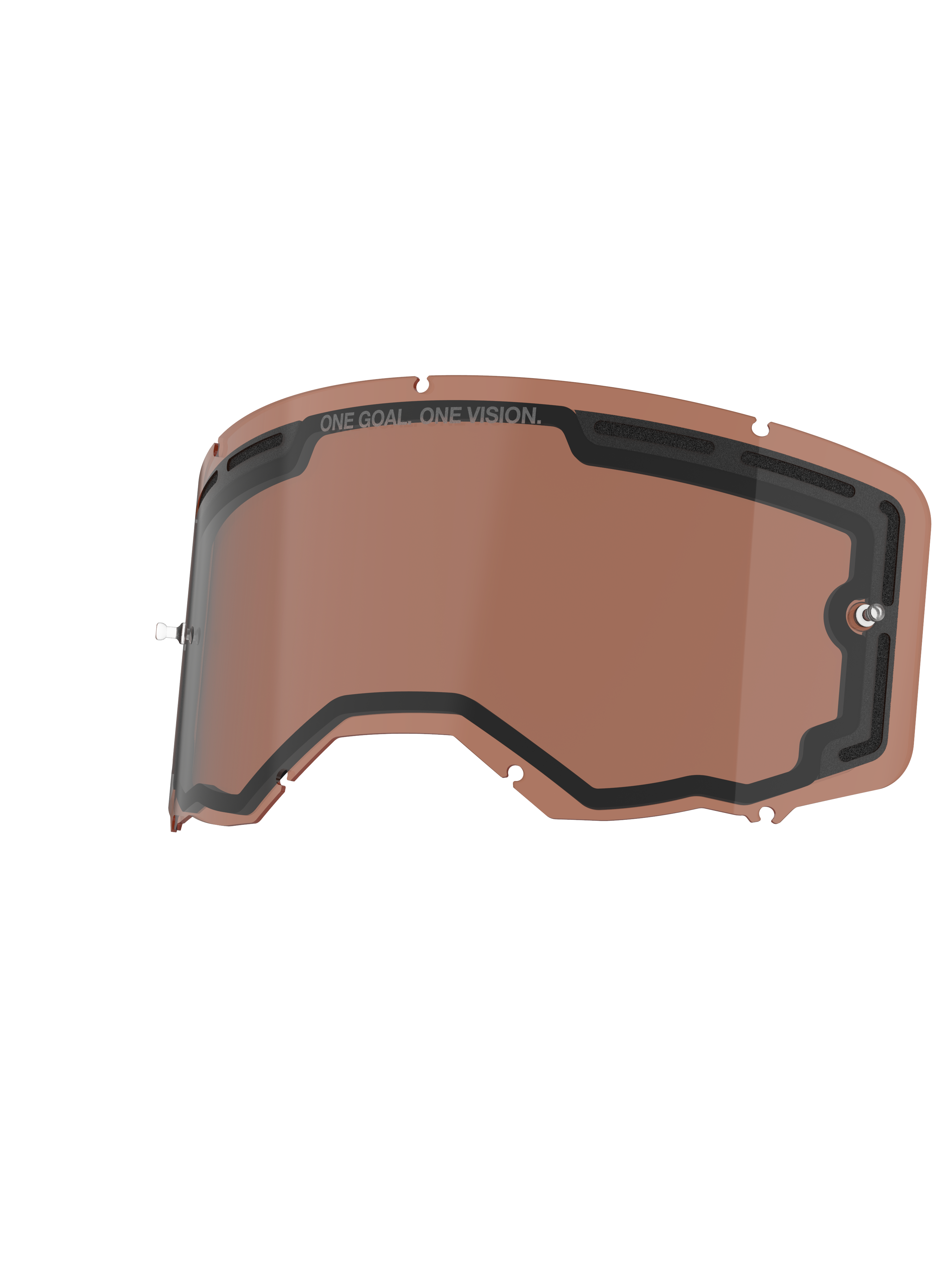 Alpinestars Vision 8-5-3 Dual Pane Lens, udskiftningslinse til briller, Copper Rose, ventileret dobbeltlagskonstruktion med sort tætning, 'ONE GOAL. ONE VISION.' branding og integrerede tear-off poster, slidstærk polycarbonat til off-road brug.