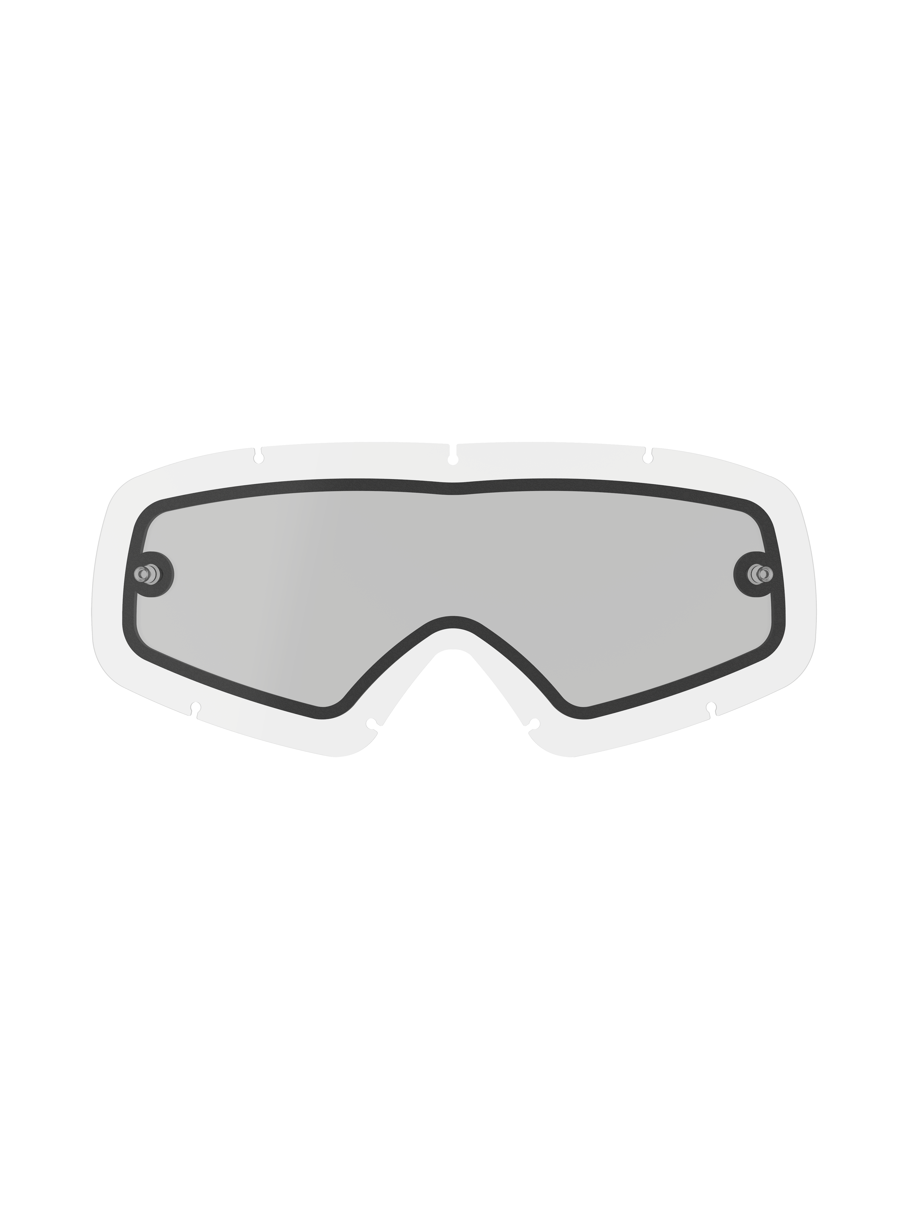 Alpinestars Vision Dual Pane Youth Lens, klar reservelinse til motocrossbriller til unge, buet vidvinkeldesign med sort kantforsegling, integrerede tear-off-poster, dobbeltlags anti-dug polykarbonat-konstruktion