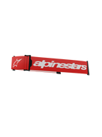 Alpinestars Supertech brillerem, rød og hvid, udskiftningsrem til motocross-briller med markant hvid branding, sorte klik-beslag og integreret ISP-kile til placering på hjelmen