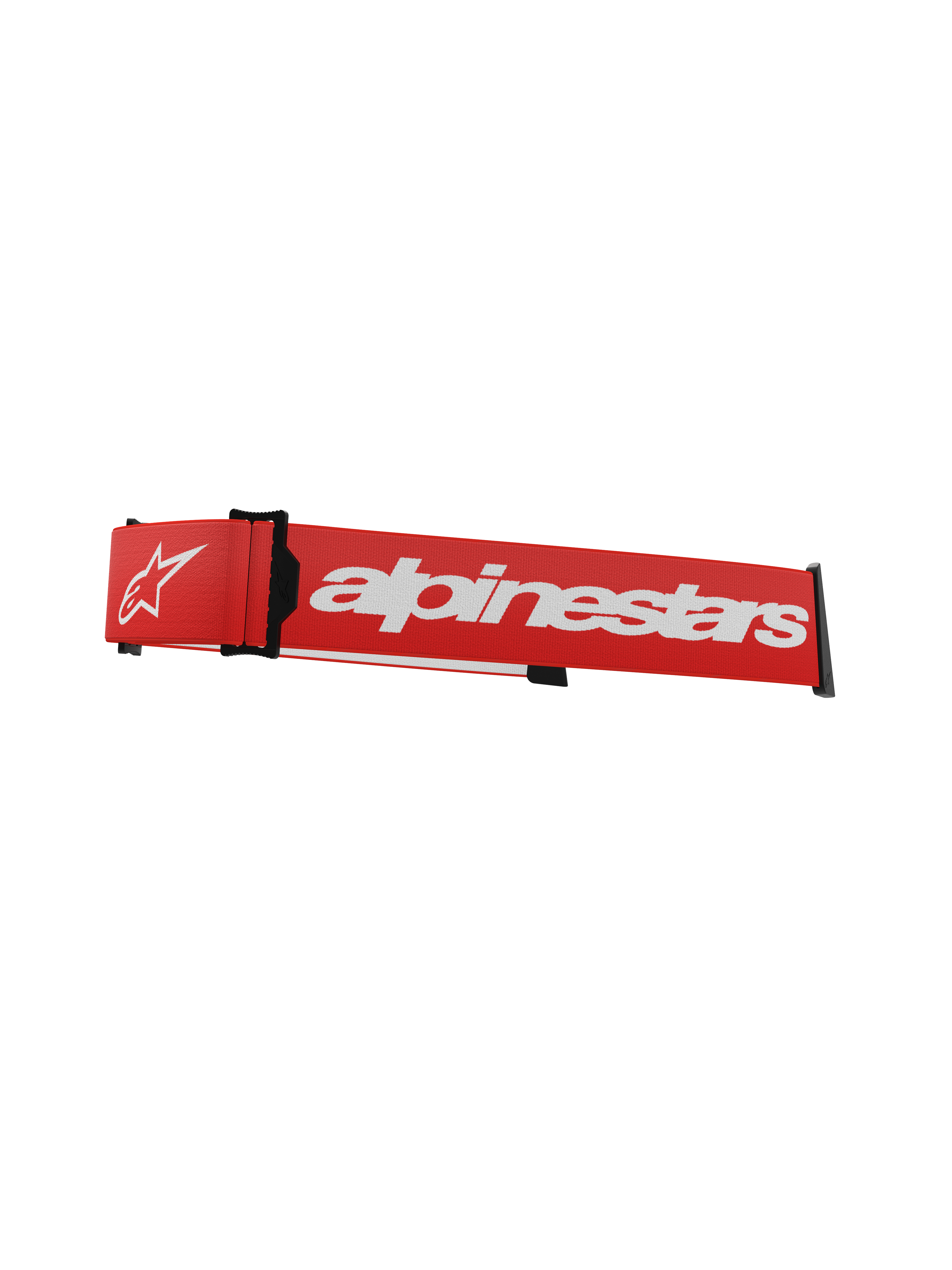 Alpinestars Supertech brillerem, rød og hvid, udskiftningsrem til motocross-briller med markant hvid branding, sorte klik-beslag og integreret ISP-kile til placering på hjelmen