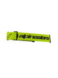 Alpinestars Supertech brillestrop, tilbehør til motocrossbriller, fluorescerende gul og sort, med markant Alpinestars-navnetræk og stjerne-logo, officiel udskiftningsrem til off-road racerbriller