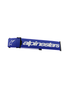 Alpinestars Supertech brillerem, udskiftningsrem til motocross-briller, blå og hvid, markant hvidt Alpinestars-navnetræk og stjernelogo, sort ISP-kile og monteringsclips, holdbar vævet tekstur