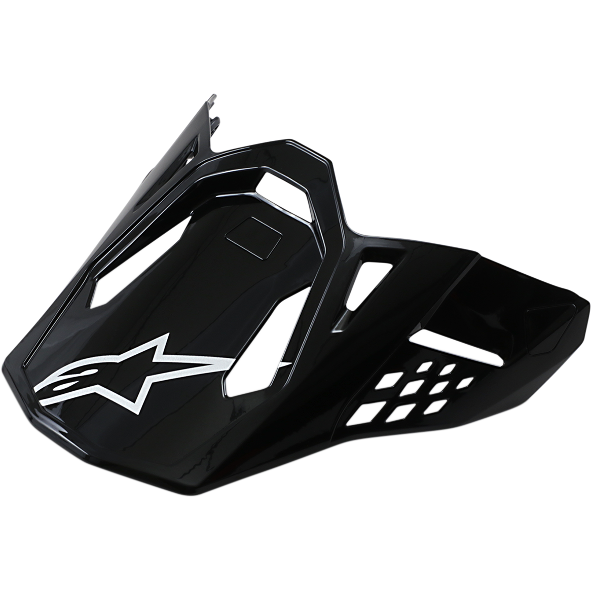 Alpinestars Supertech M10/M8-visir, motocross-hjelmvisir, blank sort med hvidt stjernelogo, aerodynamisk design med ventilationsåbninger