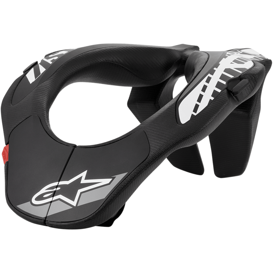 Alpinestars Youth Neck Support, Motocross Neck Brace, Black with White Graphics and Red Tab, Ergonomic Design with Textured Surface, Youth Protection Equipment