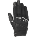 Alpinestars Faster handsker, sorte motorcykelhandsker med hvidt logo, Thermo Windtech-teknologi, polstrede knoer, softshell-konstruktion i flere materialer, urbant design med kort manchet.