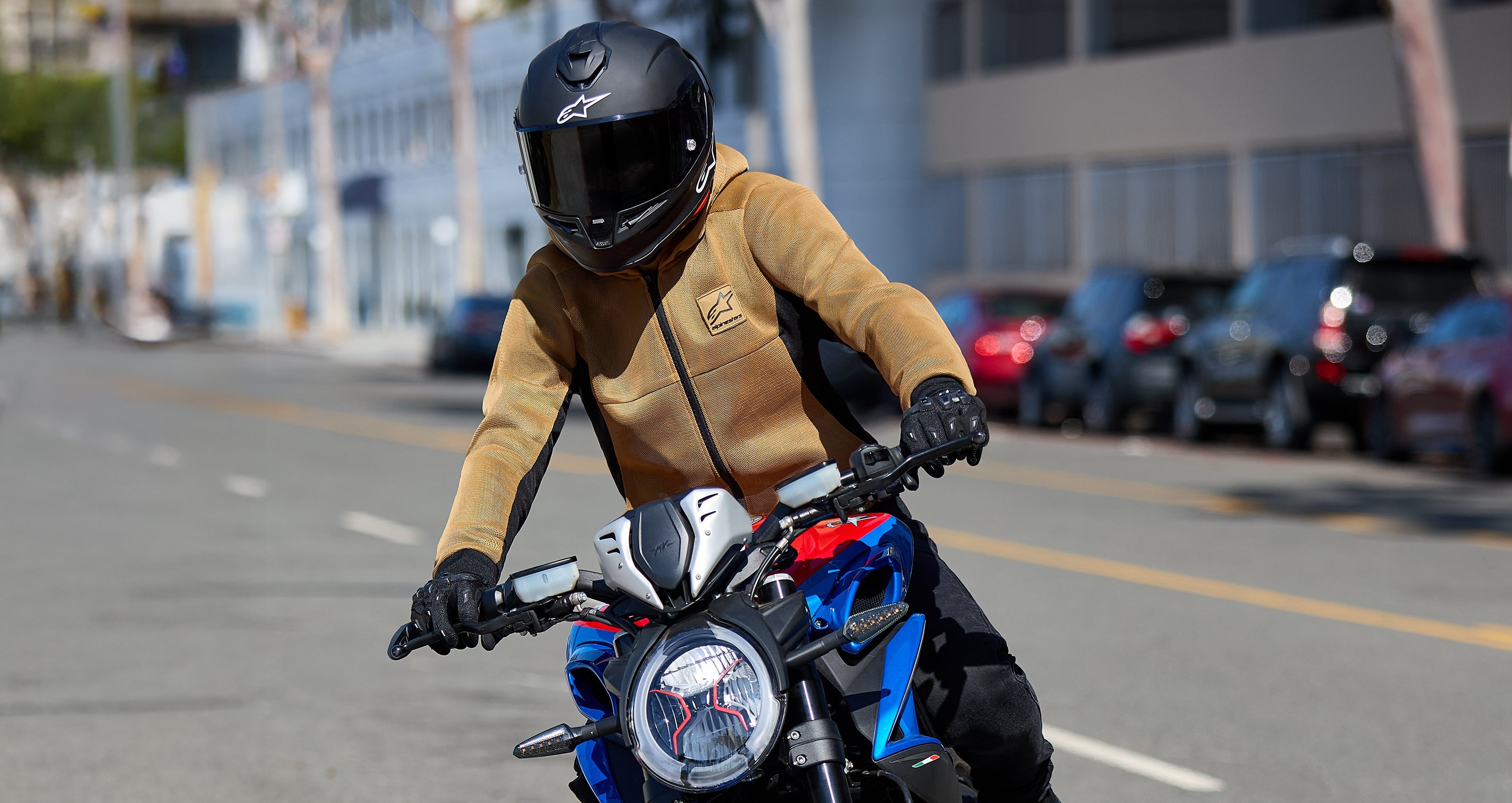 Alpinestars Chrome Superairflow Hoodie in Util Brown and Black, a ventilated mesh motorcycle jacket for urban sport riding.