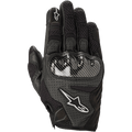 Alpinestars Stella SMX-1 Air V2 handsker til kvinder, motorcykelhandsker, sort, perforeret læder og åndbart mesh, kulfiber-lignende knobeskyttelse, hvide Alpinestars stjernelogoer, sport-orienteret design med kort manchet