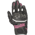 Alpinestars SPX Air Carbon V2 damehandsker, korte motorcykelhandsker, sort og fuchsia, kulfiber knobeskytter, perforeret læder og mesh, hvide detaljer, fuchsia branding på håndleddet