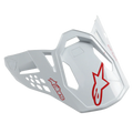 Alpinestars Supertech M10 Dyno Helmet Visor, Gloss White and Red, featuring red star logos and aerodynamic cut-out design, replacement peak for motocross and off-road helmets