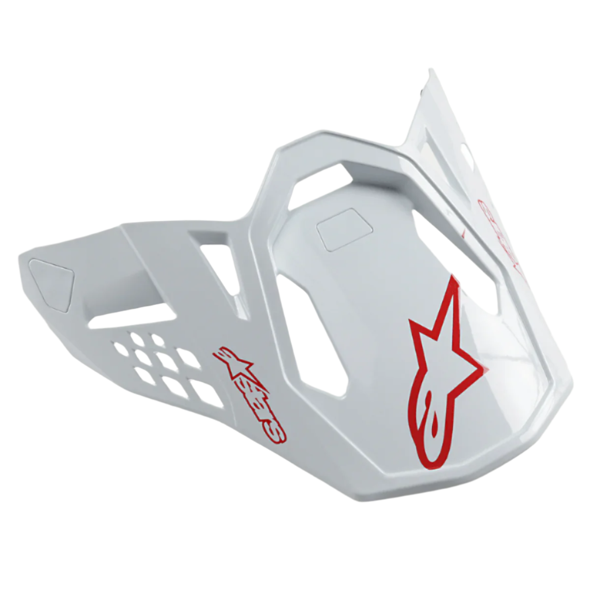 Alpinestars Supertech M10 Dyno hjelmvisir, blank hvid og rød, med røde stjernelogoer og aerodynamisk design med udskæringer, reservevisir til motocross- og off-road-hjelme