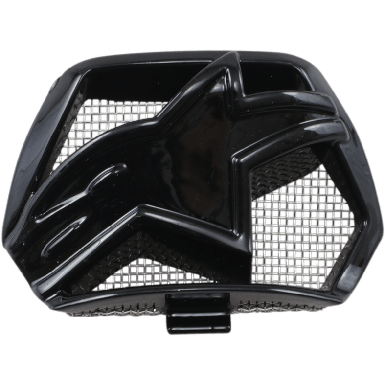 Alpinestars Supertech M10/M8 hjelm hageventil, sort blank plastikreservedel, med centralt stjerneformet logo og indvendigt mesh-net, ventilationstilbehør til motocrosshjelm