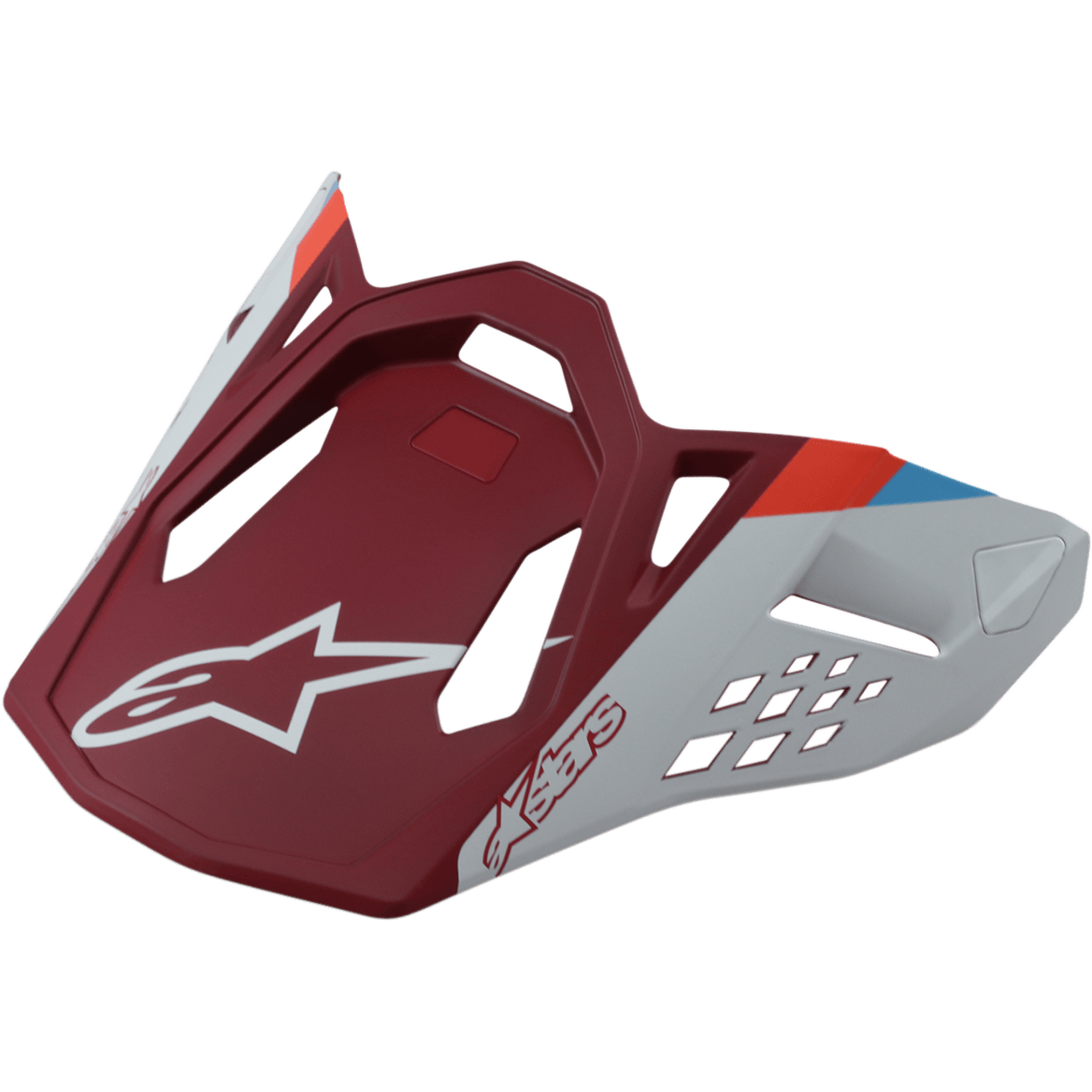 Alpinestars S-M8 hjelmvisir Contact, motorcykelhjelm visir, mat rød og lysegrå, hvidt stjernelogo, aerodynamisk design med geometriske udskæringer, røde og blå stribeaccenter