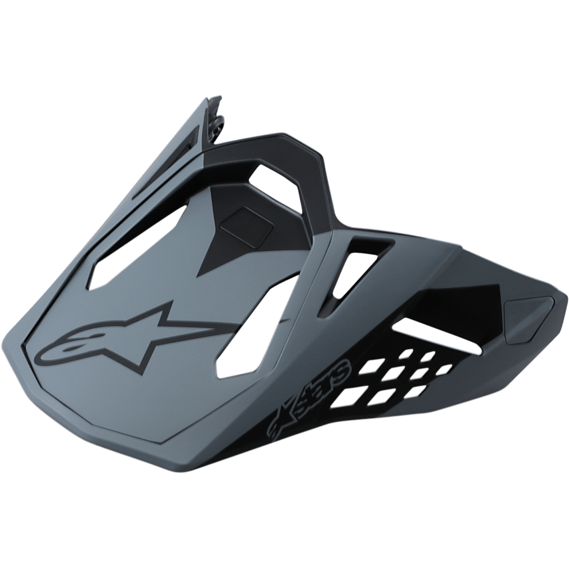 Alpinestars Supertech M10 Meta hjelmvisir, reserveskygge til motocrosshjelme, matsort og grå, med sort Astar-logo og geometriske ventilationsudskæringer, aerodynamisk design til off-road racing