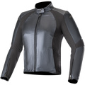Alpinestars Stella Vika V2 læderjakke, dame motorcykeljakke, metallisk blå, stilren læderkonstruktion med matte aramid-strækpaneler, høj krave, lynlås foran, skræddersyet figurnær pasform