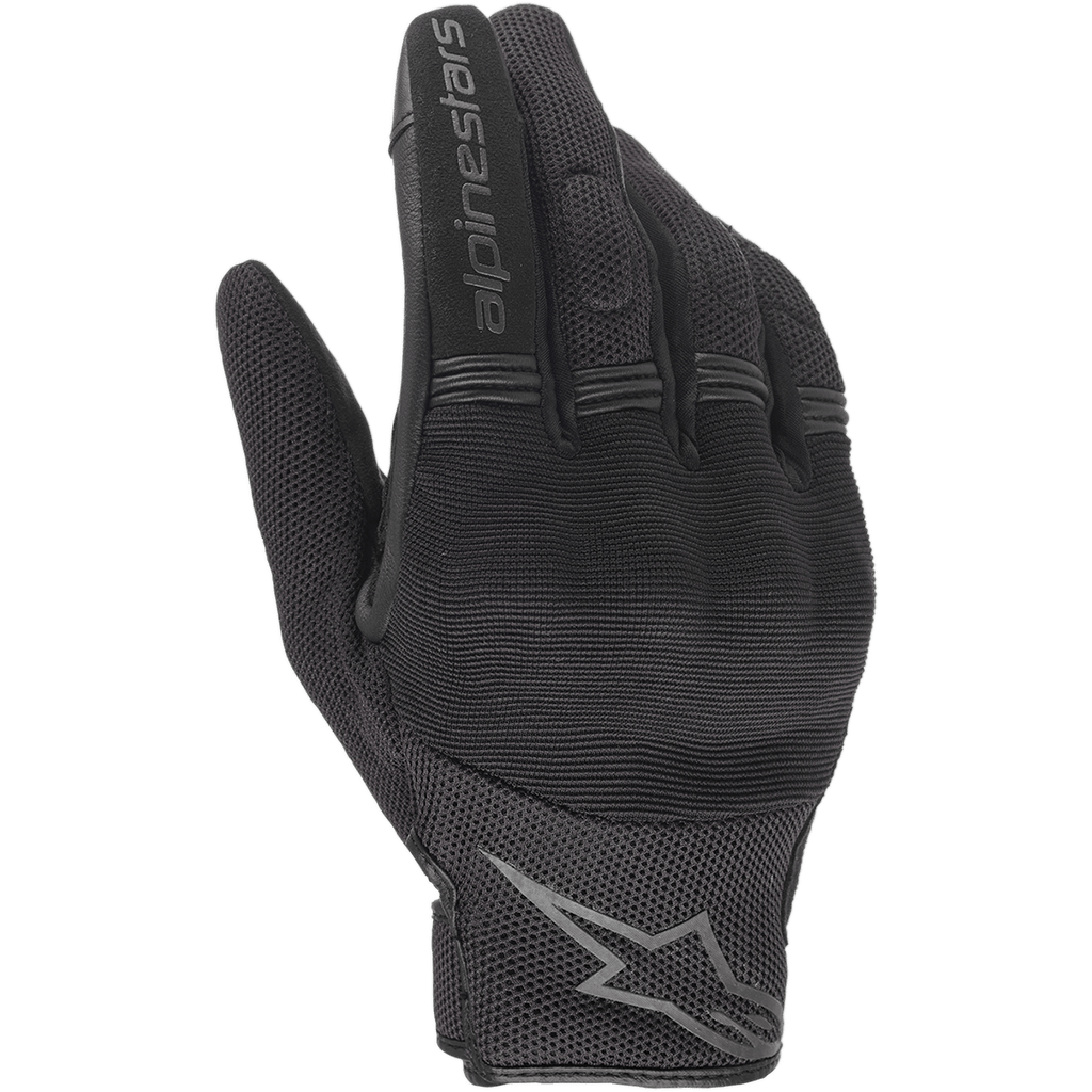 Alpinestars Copper handsker, sorte, urbane motorcykelhandsker, med åndbar mesh- og spandexkonstruktion, Alpinestars-navnetræk på pegefingeren, stjerne-logo på håndleddet, fleksible accordeon-paneler på fingrene
