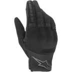 Alpinestars Copper handsker, sorte, urbane motorcykelhandsker, med åndbar mesh- og spandexkonstruktion, Alpinestars-navnetræk på pegefingeren, stjerne-logo på håndleddet, fleksible accordeon-paneler på fingrene