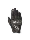 Alpinestars SMX-1 Air V2 Gloves, black leather and mesh motorcycle gloves for road riding with hard knuckle armor.