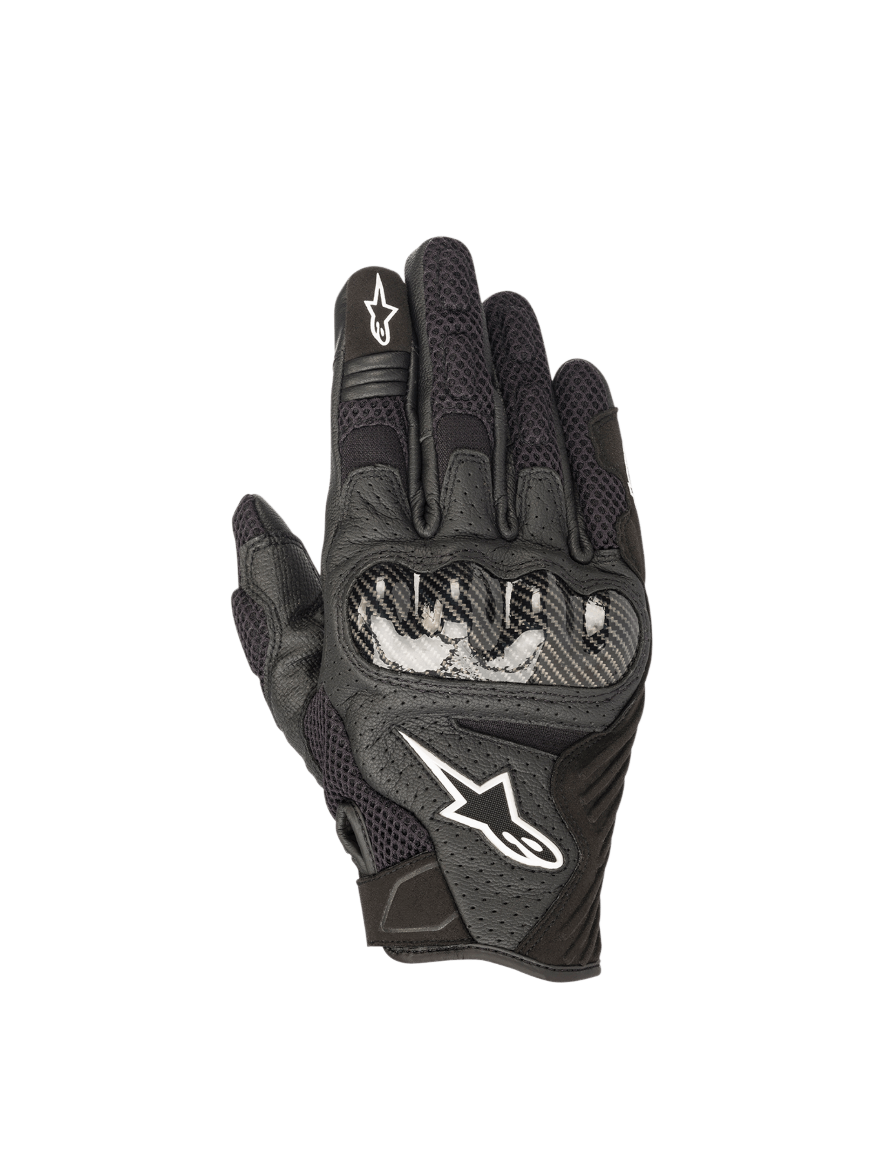 Alpinestars SMX-1 Air V2 Handsker, sorte motorcykelhandsker i læder og mesh til vejkørsel med hård knobeskyttelse.