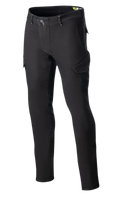 Alpinestars Caliber Slim Fit Tech Riding Pants, sorte motorcykelbukser med vinklede cargolommer i kampstil, slim tapered pasform, bælteløkker og knaplukning, fremstillet i stretch Cordura-denim for et teknisk urbant look
