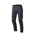 Alpinestars Copper Denim bukser, motorcykel jeans, mørkeblå, regular straight fit med forformet benkonstruktion, har et lille rødt logo på møntlommen, klassisk design med fem lommer til urban pendling