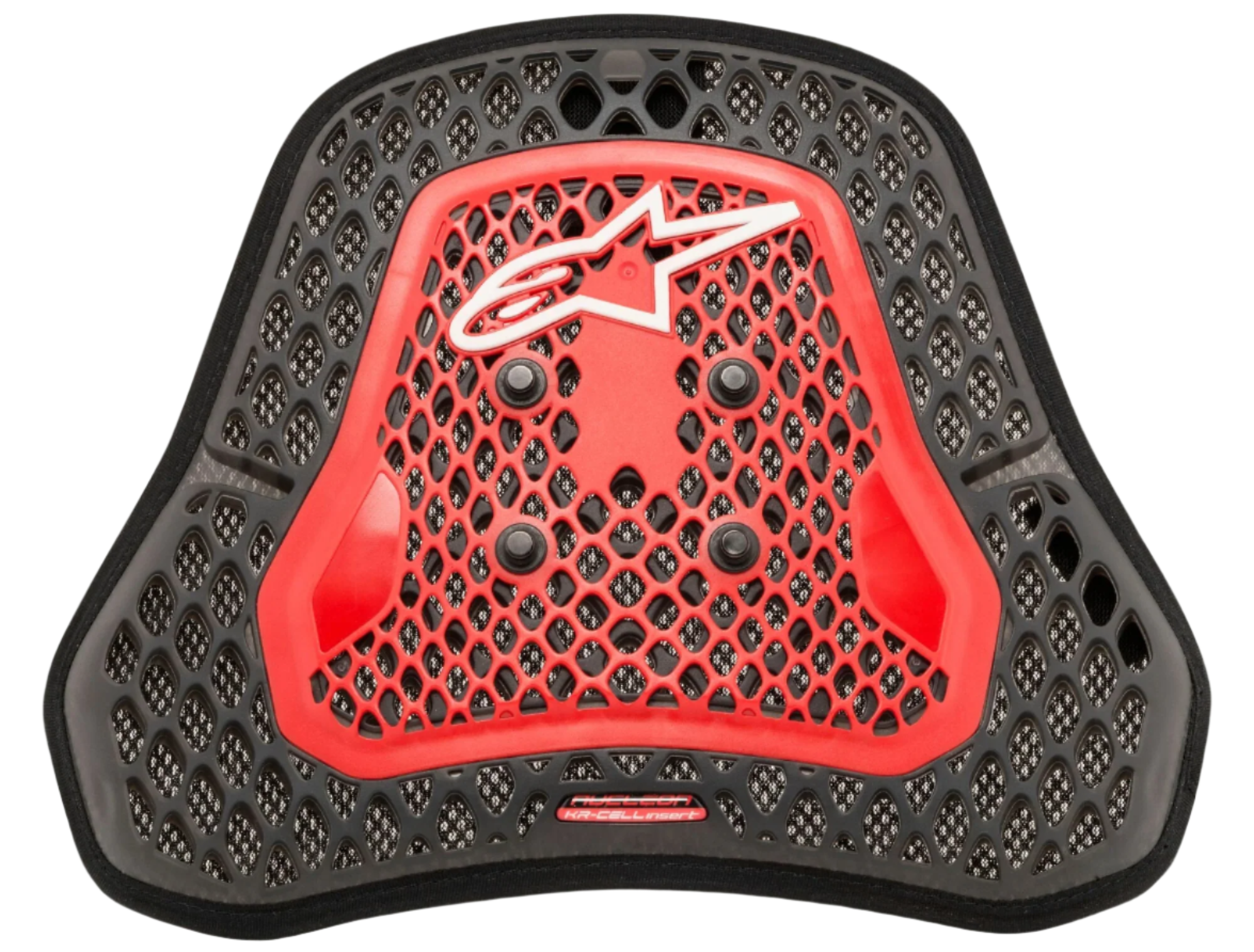 Alpinestars Nucleon KR-Cell Ci S brystbeskytter, Transparent Smoke Red og sort, med honeycomb-celle-mikrostruktur, fire sorte monteringsknapper, hvidt Alpinestars-logo, let ergonomisk beskyttelsesindsats til motorcykelløb og sportskørsel