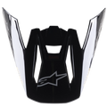 Alpinestars S-M5 Venture Helmet Visor, Motocross Helmet Accessory, Black Glossy, replacement peak featuring a silver Alpinestars logo on the front and white branding on the sides, durable plastic with a glossy finish for off-road racing.
