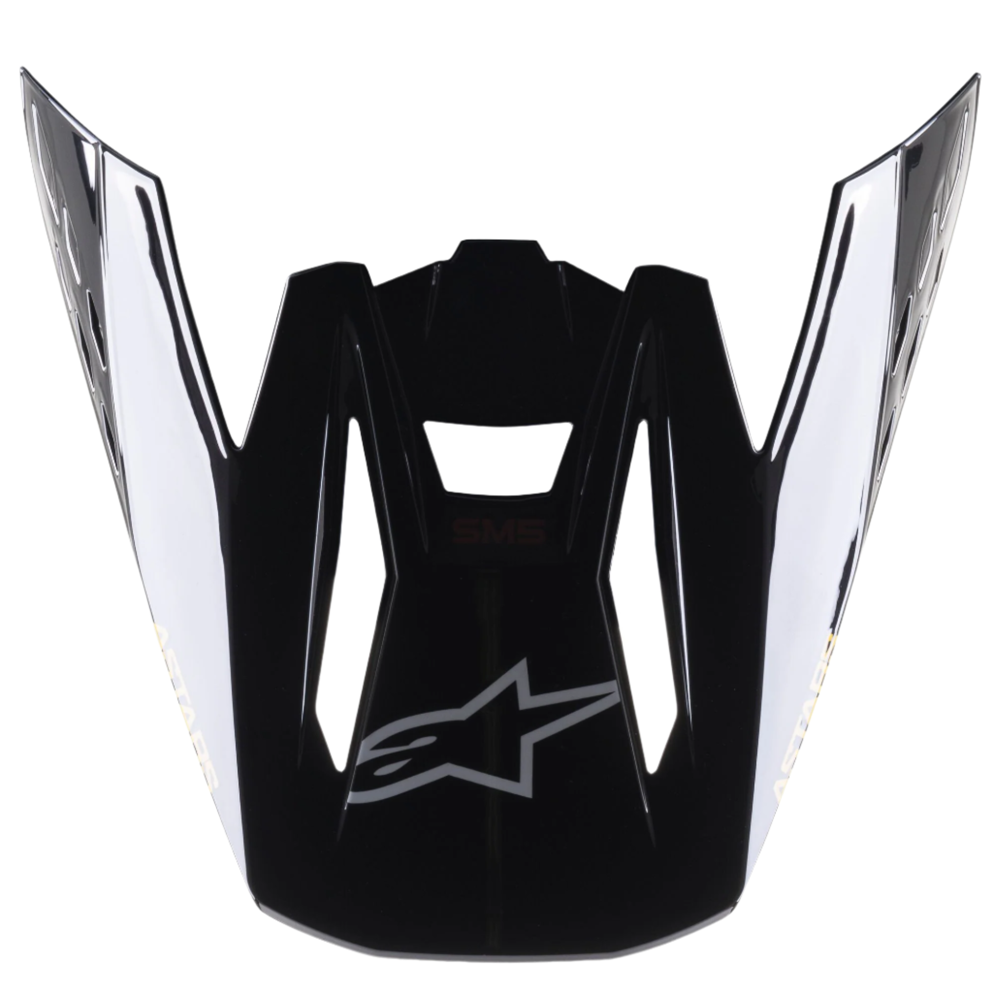 Alpinestars S-M5 Venture hjelmvisir, motocross-tilbehør, blank sort, udskiftelig skygge med sølvfarvet Alpinestars-logo foran og hvid branding på siderne, holdbar plast med blank finish, udstyr til off-road racing