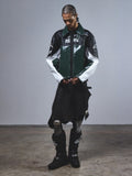 Alpinestars RSRV Alloy læderjakke, dame motorcykeljakke, grøn, sort og hvid, blank finish med logoer, premium læder, urban streetwear design med RSRV-tekst