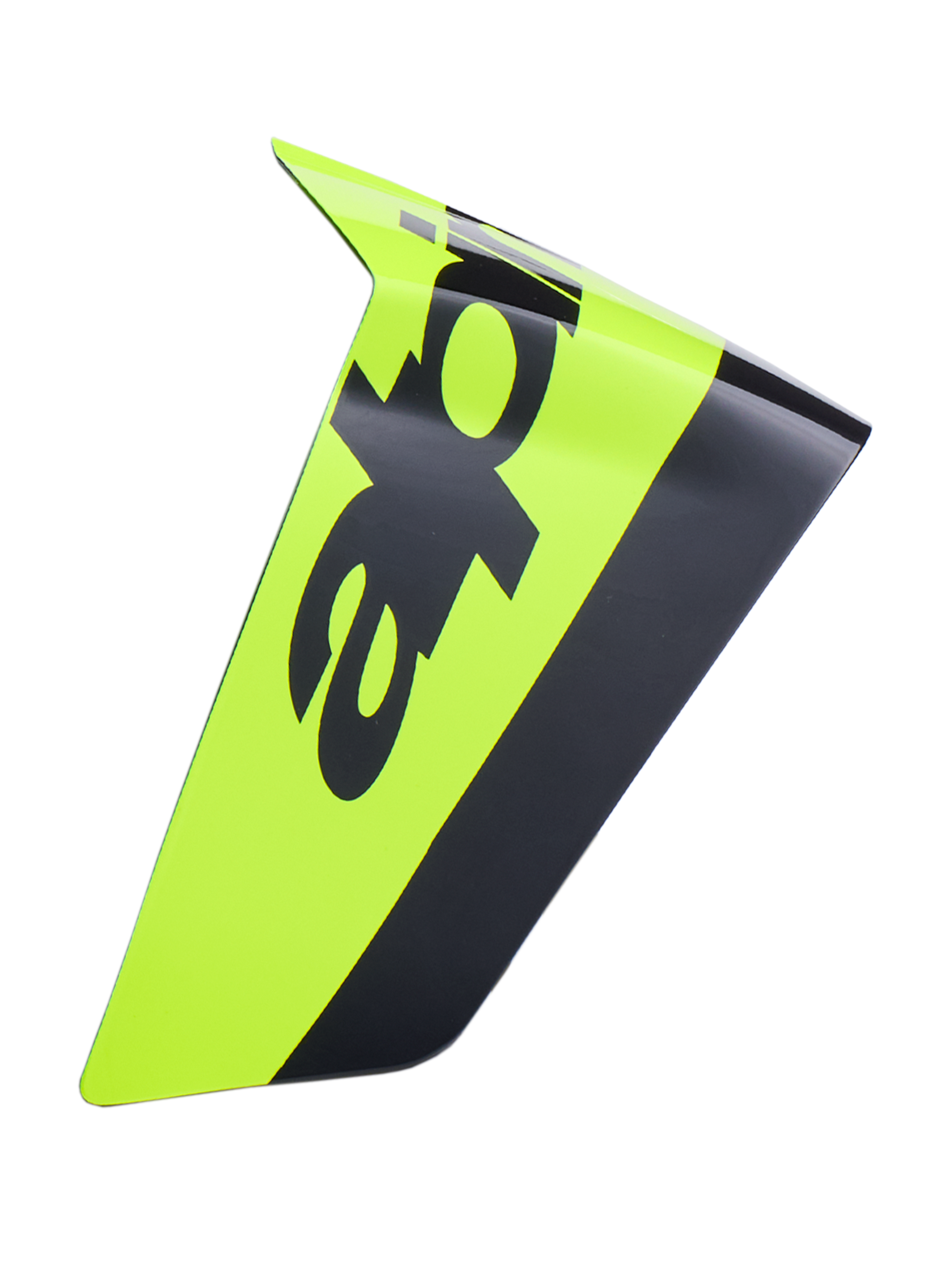 Alpinestars Supertech R10 Arius Race Spoiler, aerodynamisk spoiler til motorcykelhjelme, neongul og sort, blank finish med markant sort branding, reservedel til racerhjelme