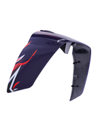 Alpinestars Supertech R10 Flyte Race Spoiler, hjelmtilbehør, blank lilla og rød, med rød og hvid aerodynamisk grafik og Alpinestars-branding, blank plastkonstruktion med synlige monteringspunkter på indersiden, reservedel til racerhjelme.