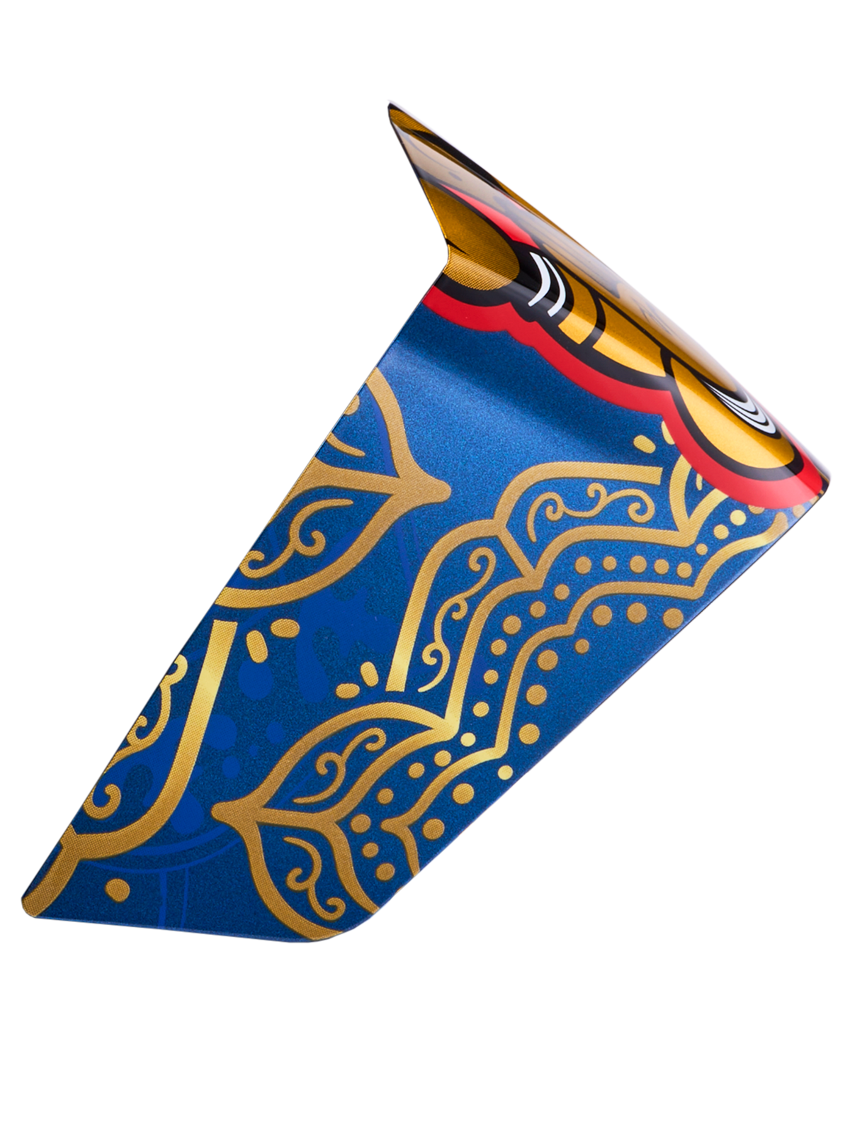 Supertech R10 Martinator Thai Race Spoiler in glossy blue and gold with intricate, ornate patterns and red accents.