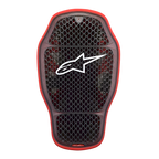 Alpinestars Nucleon KR-1 Cell i rygbeskytter, Transparent Smoke Red, sort honeycomb-cellestruktur med rød yderkant, hvidt Alpinestars-logo, ergonomisk buet form til ventileret motorcykelrygbeskyttelse