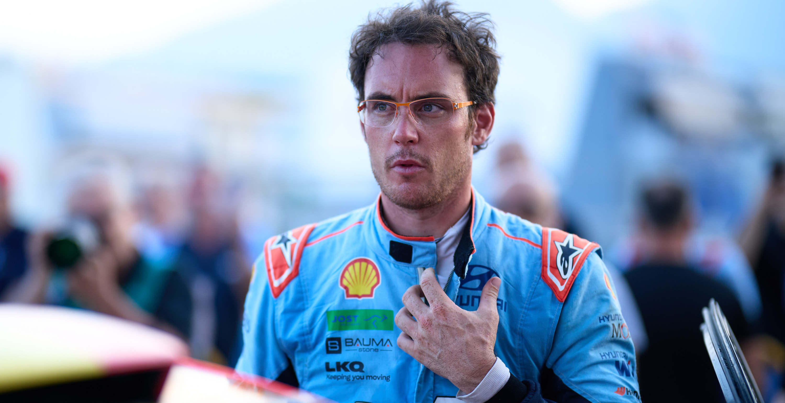 Thierry Neuville wearing Alpinestars gear during a race