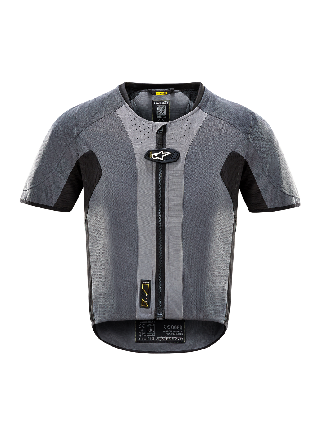 Alpinestars Tech-Air 5-system, mørkegrå og sort elektronisk airbagvest til motorcykel med frontlynlås og autonom sikkerhed.