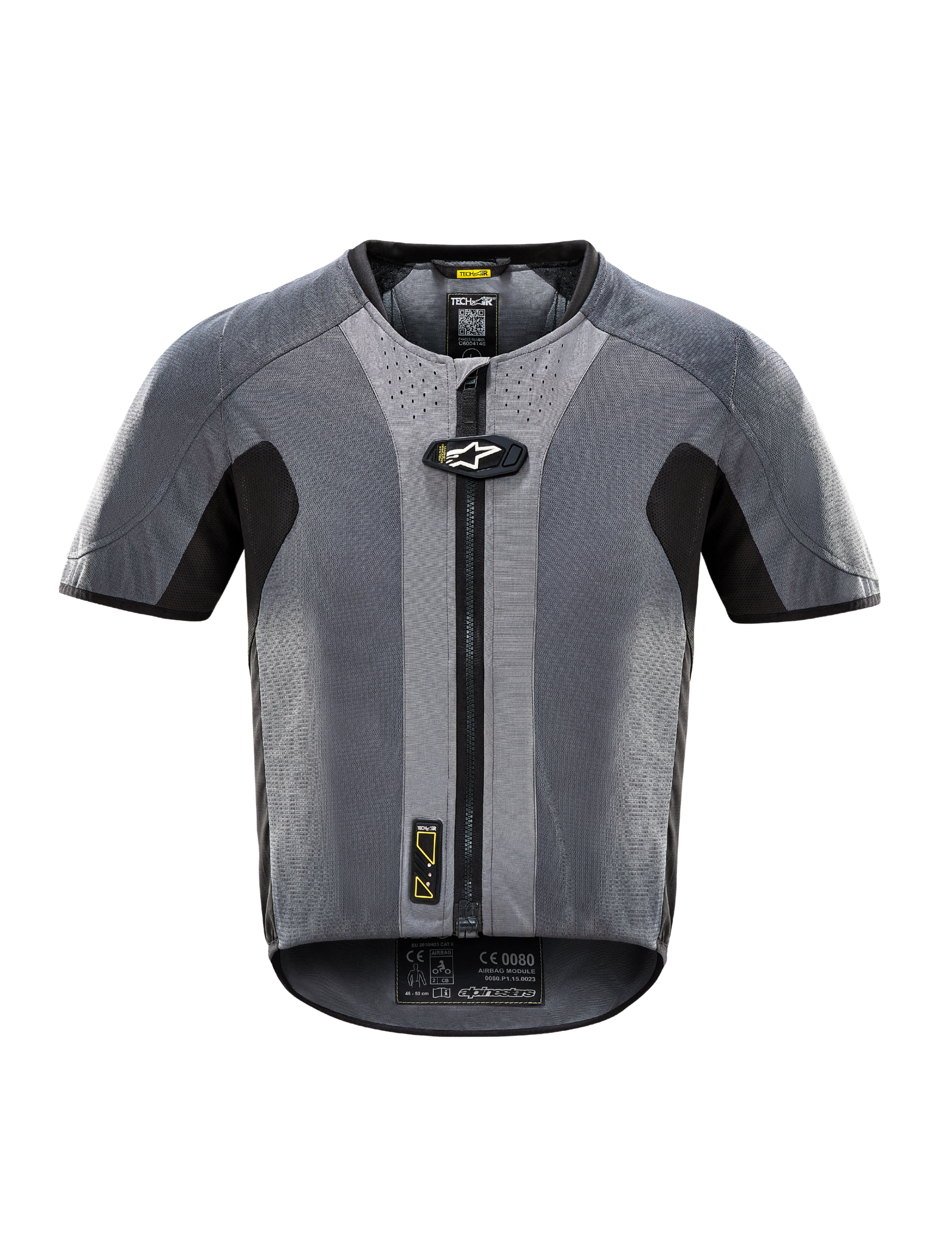 Alpinestars Tech-Air 5-system, mørkegrå og sort elektronisk airbagvest til motorcykel med frontlynlås og autonom sikkerhed.