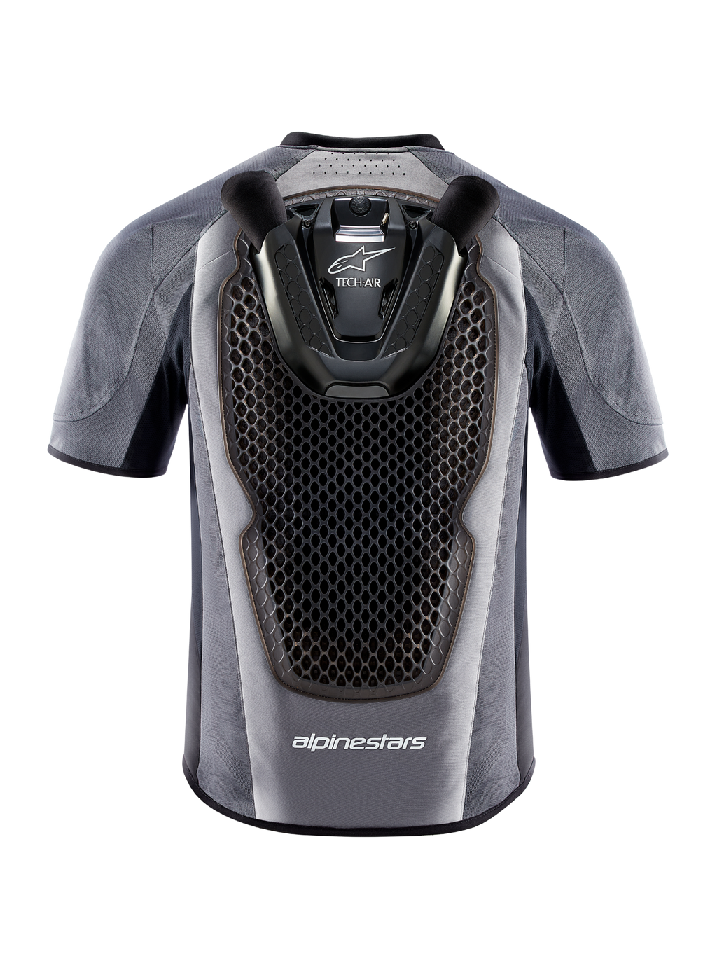 Tech-Air 5 System motorcykel-airbagvest i grå og sort med integreret honeycomb-rygbeskytter, set bagfra.