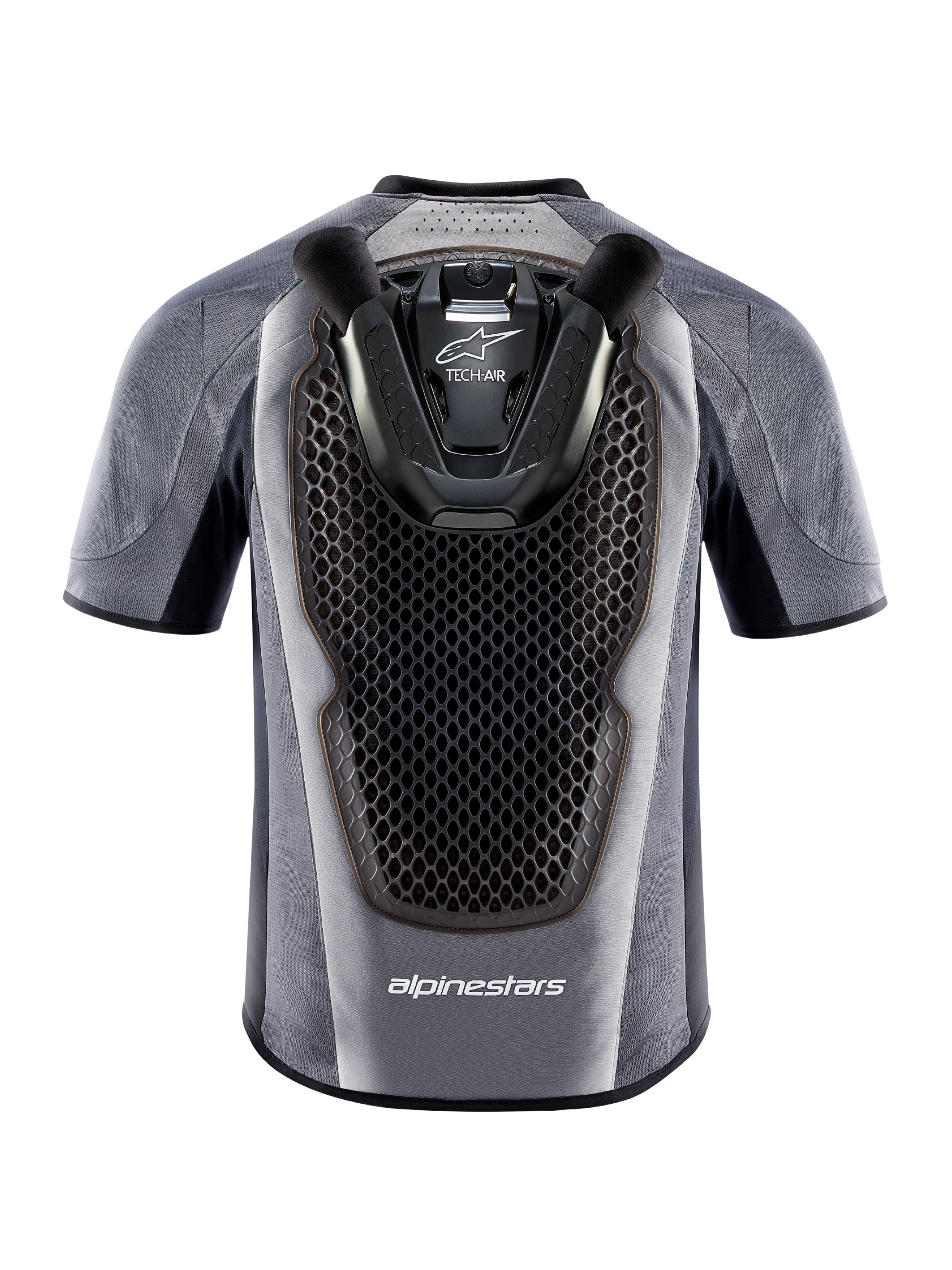 Tech-Air 5 System motorcykel-airbagvest i grå og sort med integreret honeycomb-rygbeskytter, set bagfra.