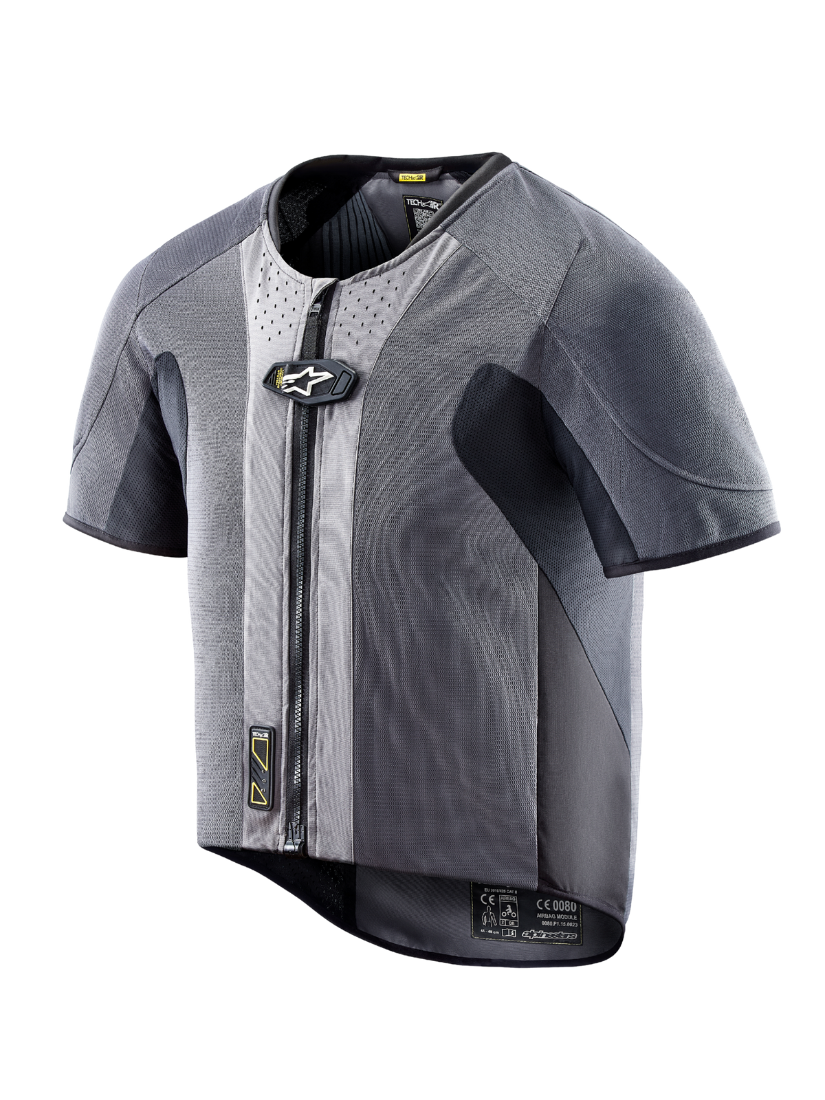 Alpinestars Tech-Air 5 beskyttelsesvest, mørkegråt mesh med korte ærmer og lynlås til beskyttelse ved kørsel på vej.