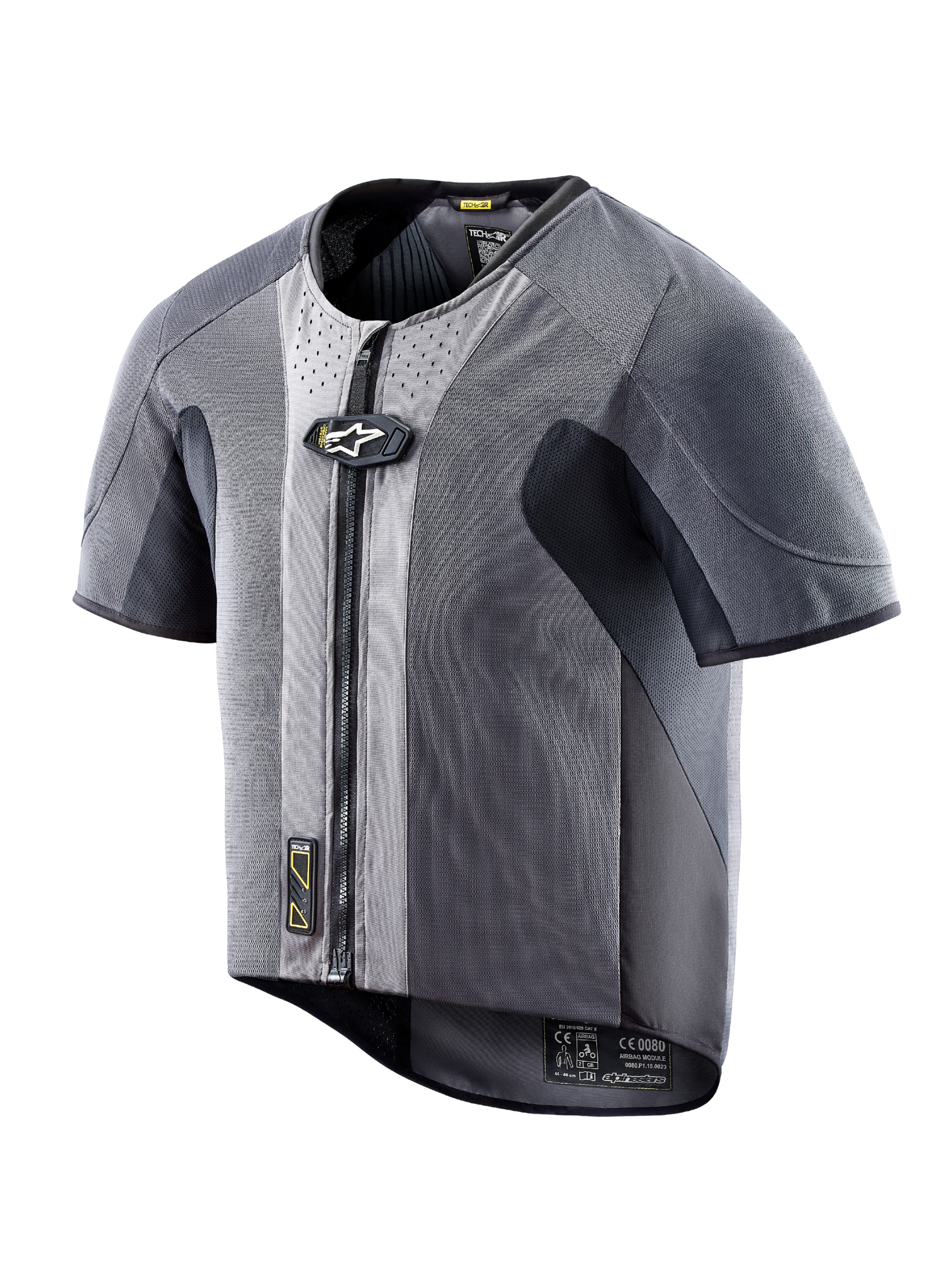 Alpinestars Tech-Air 5 beskyttelsesvest, mørkegråt mesh med korte ærmer og lynlås til beskyttelse ved kørsel på vej.