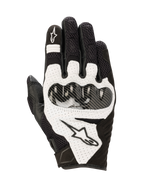 Alpinestars SMX-1 Air V2 handsker, sportshandsker til motorcykel, sort og hvid, med mesh-paneler for åndbarhed, hård knobeskytter i kulfiber-stil, perforerede læderdetaljer og Alpinestars-branding