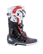 Alpinestars Tech 10 Supervented støvler, motocross støvler, sort, hvid, mellemgrå og rød, profilvisning fra siden med flere spændelukninger, ventilerede paneler og røde Alpinestars logoer, teknisk off-road fodtøjsdesign