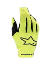 Alpinestars 2025 Radar Gloves, Yellow Fluo and Black Motocross Gloves, lightweight single-layer design for off-road racing.